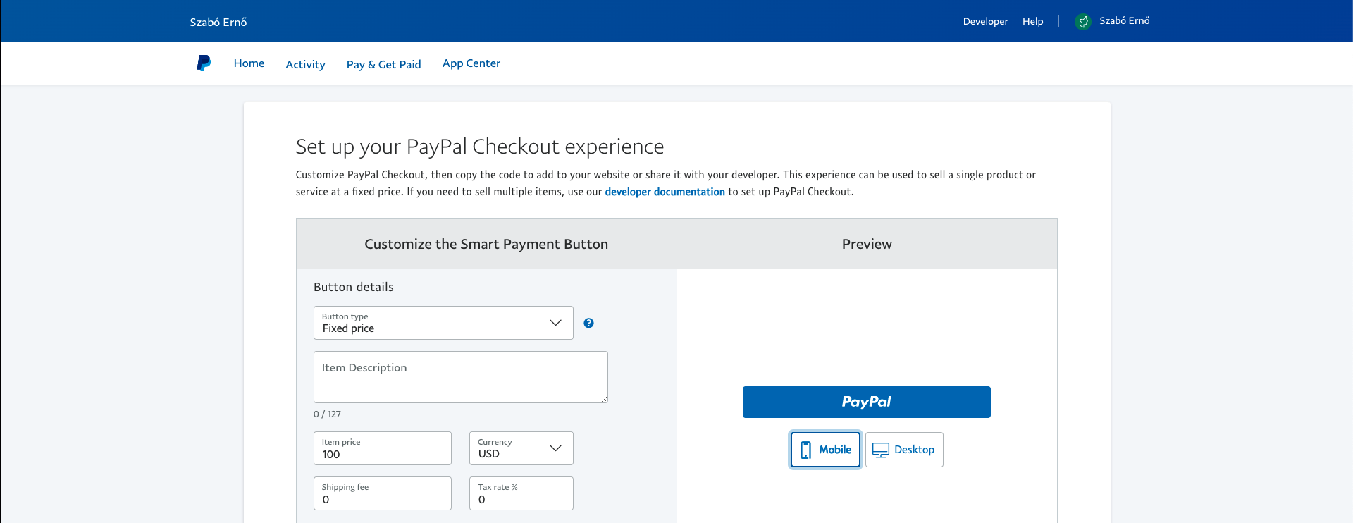 PayPal Button Details